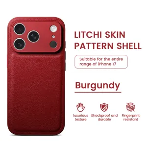 Μπορντό Δερμάτινη Θήκη Τηλεφώνου Litchi Skin Πολυτελής Προστασίας για iPhone 17