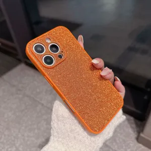 Orange glitter phone case with anti-drop design for iPhone models, vibrant shiny sparkle cover.