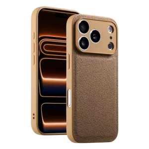 Detailed view of the premium leather phone case texture and precision camera cutout design.