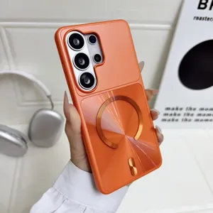 Orange magnetic phone case compatible with Samsung S26 Ultra, stylish anti-drop PC cover.