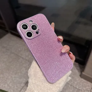 Purple glitter phone case compatible with iPhone stylish protective cover sparkly skin