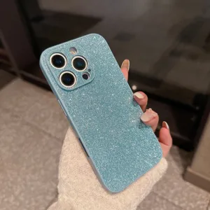 Glitter sparkly protective phone case detail view, stylish blue glitter finish for daily use.