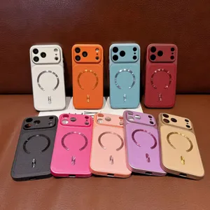 Custodia per telefono magnetica in pelle con grande finestra fotocamera e anello iPhone.