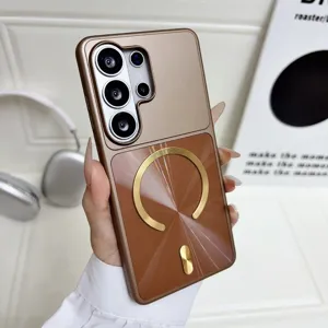 Close-up of magnetic phone case back, premium PC shockproof design with metal ring.