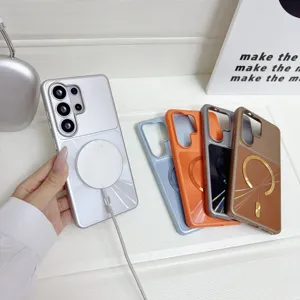 Close-up detail of magnetic phone case with colorful finish and wireless charging compatibility.