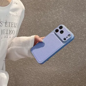 Purple textured leather phone case with full camera protection and drop-proof design for daily use.