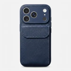 Blue litchi pattern leather phone case with card holder stand for iPhone 16 Pro Max 17