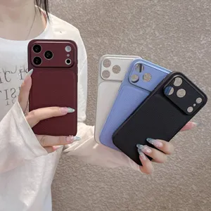 Minimalist Anti Slip Shockproof Phone Case Leather Texture Acrylic Hard Back Soft Edge Protective Cover For Apple iPhone