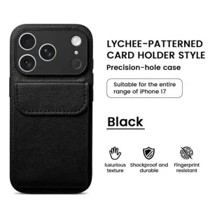 Magnetic leather phone case with card holder, luxurious texture and shockproof protection.
