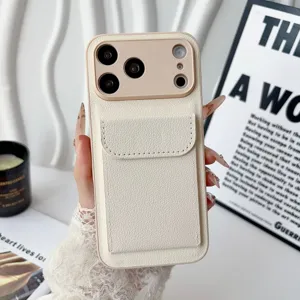Textured leather phone case with cardholder and camera protector for iPhone 18 series detail view