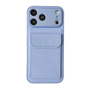 Litchi texture PU leather phone case with card holder and camera protection for iPhone 18 Pro.