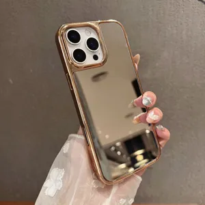 Coque de téléphone miroir galvanisée compatible avec iPhone, étui de protection doré de luxe.
