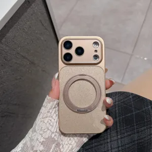 Glitter magnetic phone case with 360 rotating ring stand luxury protective cover for iphone