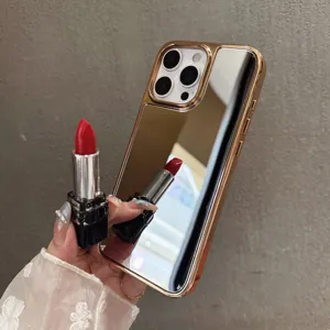 Coque de téléphone électroplaquée miroir pour iPhone, cadre doré de luxe avec dos réfléchissant.