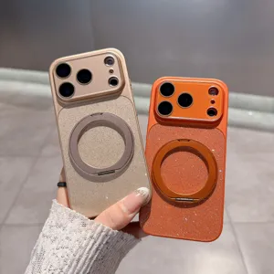 Glitter magnetic phone case with 360 rotating ring stand for iPhone, stunning sparkle design.