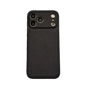 Leather texture phone case detail view showing the camera protection and premium back finish.