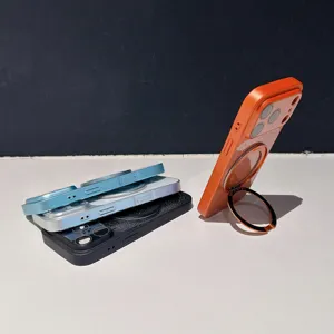 Magnetic phone case with 360 degree rotating ring stand, glitter finish, detail view.