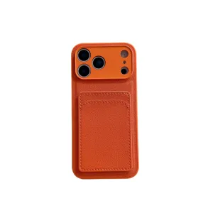 Leather phone case for iPhone with card holder orange luxury protective cover