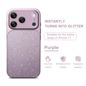 Purple glitter phone case luxury shockproof protective cover compatible with iPhone 17 series