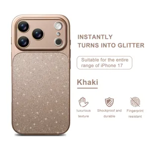 Glitter Magnetic Phone Case for iPhone 17 Khaki Luxurious Texture Shockproof Cover