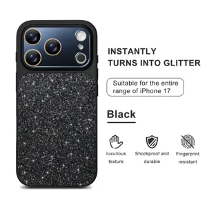 Black glitter phone case for iPhone 17 series, luxurious texture, shockproof and durable