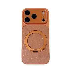 Magnetic Glitter Phone Case With Rotating Kickstand Luxury PU Leather Shockproof Armor Cover For iPhone Pro Max series