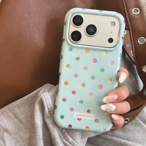 Colorful polka dot phone case compatible with iPhone, cute pastel design protective back cover.