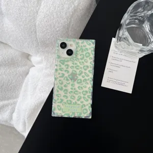 Transparent green leopard print phone case compatible with iPhone 16 Pro Max stylish cover