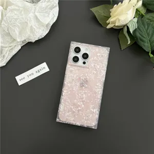 Square shell texture phone case compatible with iPhone, glossy finish protective back cover.