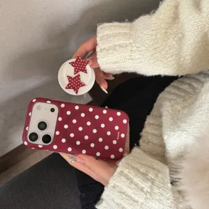 Red polka dot phone case matte star magnetic bracket for iPhone 17 16 15 14 pro max stylish accessory