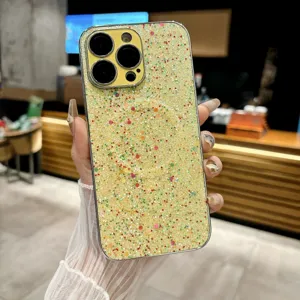 Coque de téléphone magnétique à paillettes de luxe électrodéployée pour iPhone pro max.