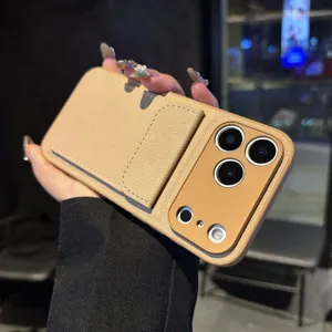 Detailed view of the leather card holder phone case, showing texture and precise cutouts.