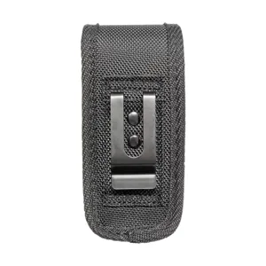 Resistente bolsa de herramientas táctica de nailon negro con clip para linterna y pinza.