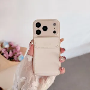 Leather card holder phone case compatible with iPhone 16 Pro Max 17, stylish back cover.
