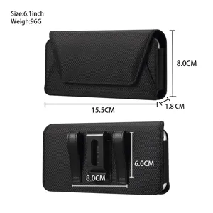 Zwarte oxford stoffen telefoon heuptas met riemclip en magnetische sluiting voor 6.1 inch.