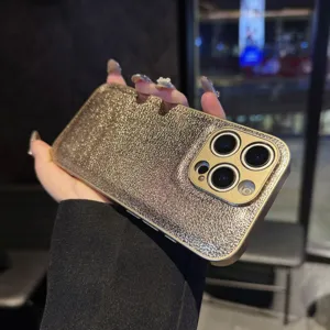 Funda de Teléfono con Motivo Lichi Dorado Compatible con iPhone Carcasa de Cuero