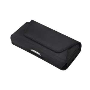 Zwarte nylon telefoontas om de taille, duurzame horizontale hoes met magnetische sluiting.