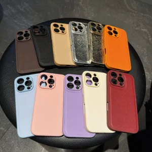 Funda protectora de cuero y purpurina colorida compatible con iPhone 14 Pro Max juego detalle