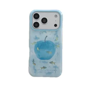 Gradient blue aesthetic iPhone case cute goldfish apple design soft protective phone cover