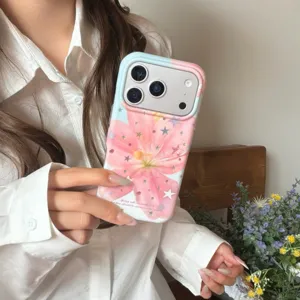 Ins Style Gilding Star Pink Lily Flower TPU Phone Case Anti Drop Back Cover Protective Shockproof Mobile Skin For iPhone