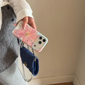 Detailed view of the aesthetic pink lily and star phone case, elegant design for everyday use.