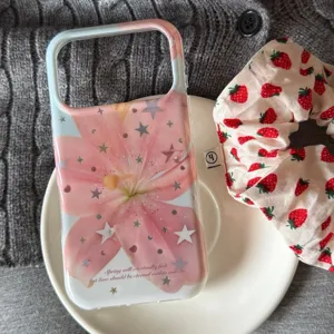 Pink lily flower star transparent phone case for iPhone 15 14 13 pro max aesthetic cover