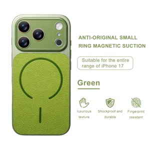 Funda de teléfono magnética de cuero PU verde vista detallada para el iPhone 17.