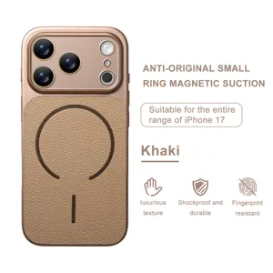 Fundas para teléfono magnéticas de cuero caqui compatibles con serie iPhone 17 duraderas