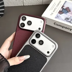 Vista dettagliata della custodia in pelle di lusso per telefono con protezione top.