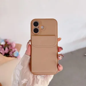 Brown leather phone case with card slot pocket and stand design, anti-drop full protection.