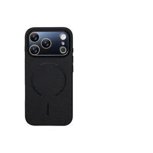 Funda de teléfono magnética de cuero PU negro para iPhone, cubierta protectora