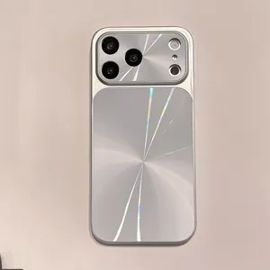 Funda de teléfono plateada con textura CD, carcasa protectora antichoque para iPhone.