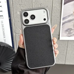 Custodia per telefono in pelle di qualità con cornice metallica, design ibrido antiurto resistente.