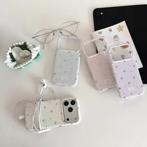 Korean style colorful star phone case for iPhone, cute pastel protective back cover accessories.